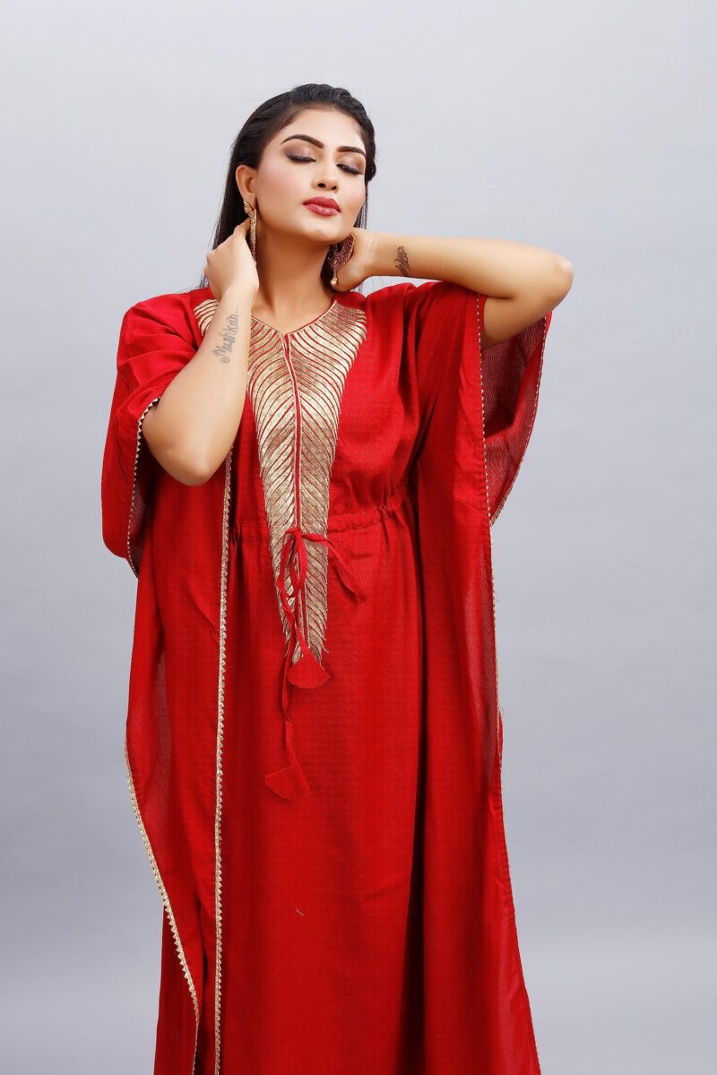 Women Zari Golden Work Kaftan Woman Pure, Rayon Kaftan Ladies Caftan Kurti Tops Free Size V Neck Women Night Combo Casual Maxi 04 - Image 6