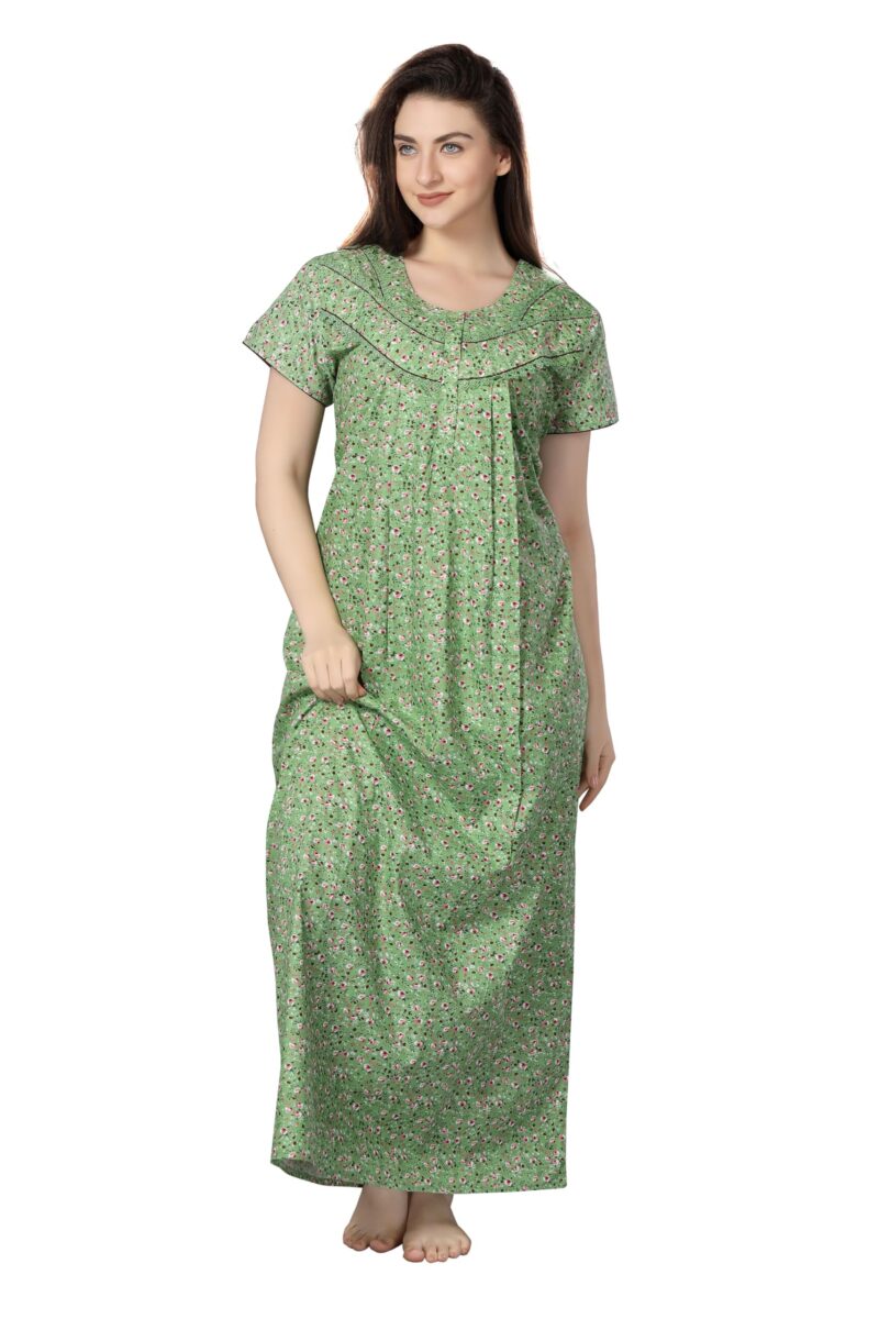 Soulemo Women Cotton Floor Length Nighty (L - Bust 44, Green) 1633AL