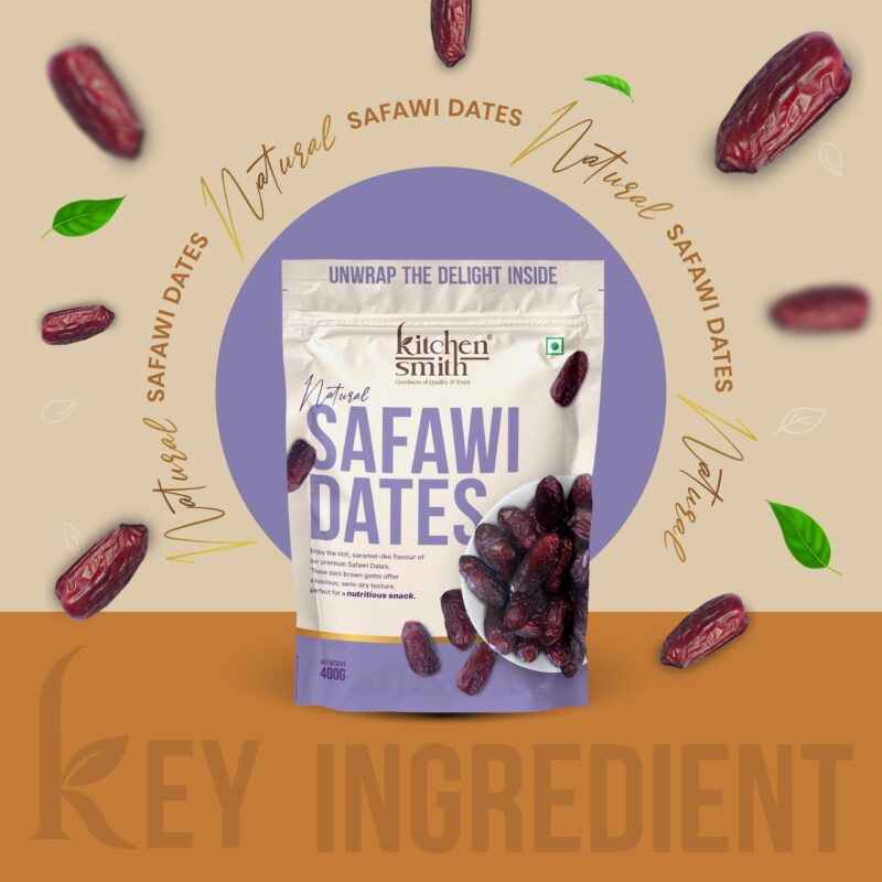 KitchenSmith Safawi Fresh Dates - 400gm | No Preservatives & Added Sugar | High Fibre | Energy Health Snacks | Premium Khajoor - Image 5