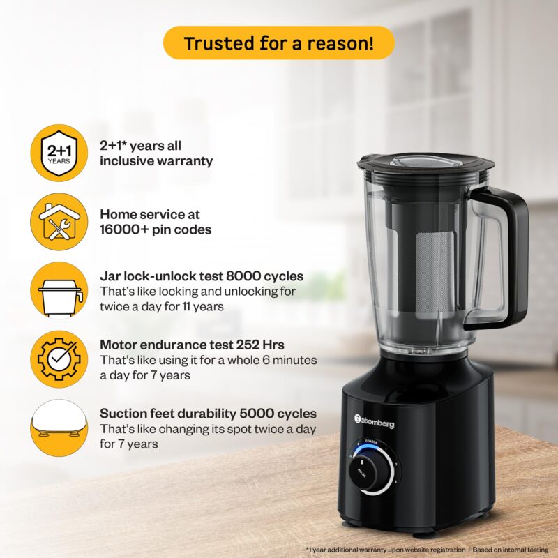 Atomberg Zenova Fresh Juicer Mixer Grinder For Kitchen | Intelligent BLDC Motor | Grind Like 1000 Watt | Coarse Mode for Silbatta Texture | 4 Jar With Chopper | Coconut Milk Maker | Hands-Free | Black - Image 11