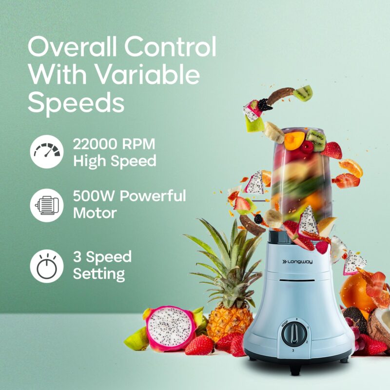 Longway Sage 500 Watt Juicer Mixer Grinder for Grinding, Mixing, Juicing with Powerful Motor (Gray & Black, 2 Jars) - Image 4