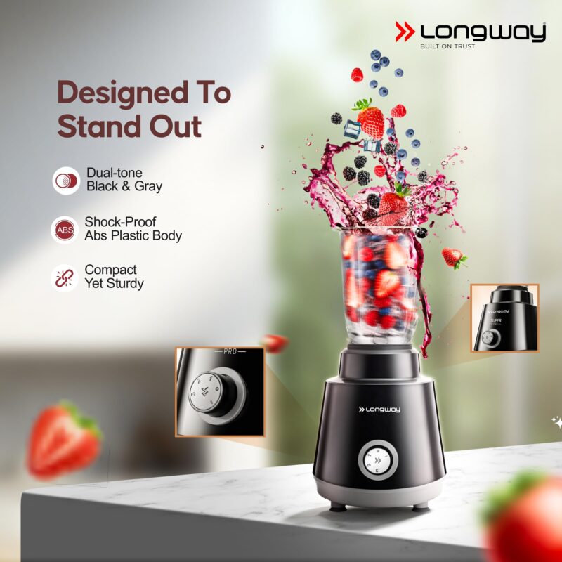 Longway Super Pro Mixer Grinder | 500 Watt Powerful Motor for Grinding, Mixing, Juicing | 2 Years Warranty (Black & Gray) - Image 6
