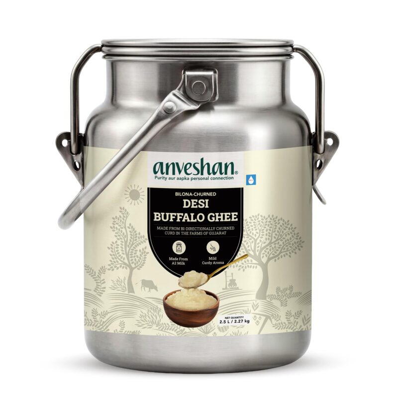 Anveshan A2 Desi Buffalo Ghee - 2.5L Dolchi | Bilona Ghee | Grass Fed Buffaloes | Jaffrabadi Buffalo | Gujarat Region | Pure & Natural | Nutritional Powerhouse | Lab-Tested