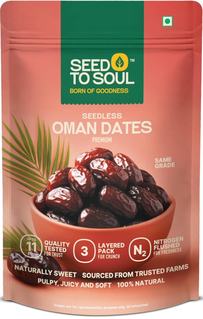SeedToSoul Oman Seedless Dates 200 Gm - Naturally Sweet, No Added Sugar, Soft & Pulpy, Healthy Snacks, Natural Sweetener- Khajoor, kajur, Dry Fruits Combo Pack Offer