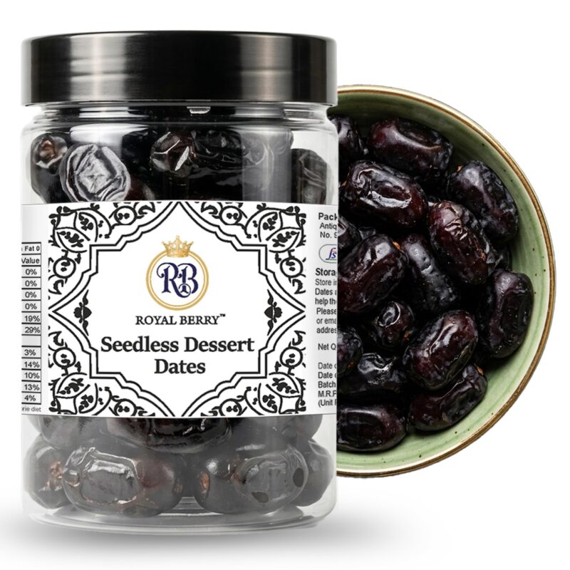 Royal berry seedless dessert dates | Seedless dessert dates 350gm | Perfect for smoothies | Rich in fiber | Naturally sweet | Fresh & Healthy | Healthy daily snack | Perfect for snacking