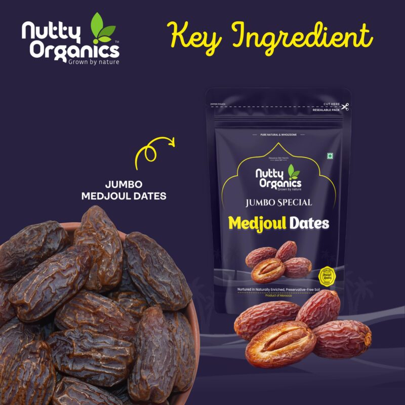 Nutty Organics Jumbo Medjoul Dates 200g | Premium Moroccan Medjool Khajoor | Large, Soft & Juicy | No Added Sugar | Preservative Free | Healthy Dry Fruits Snack | Resealable Pack - Image 5