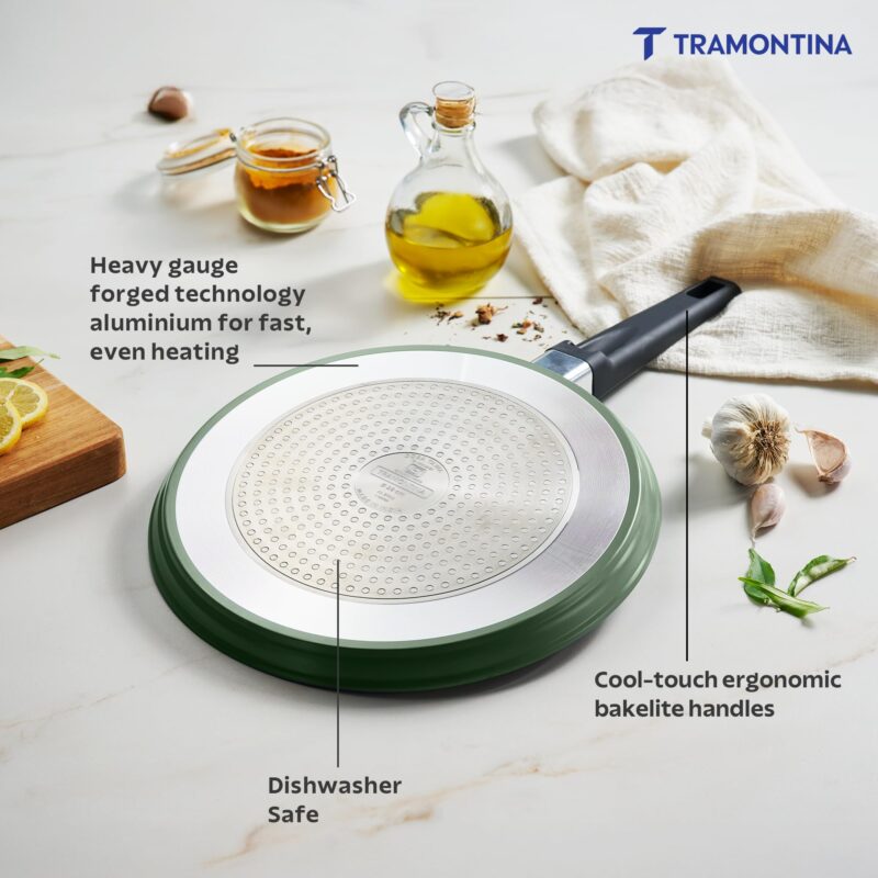 TRAMONTINA Aura Dosa Tawa 30cm | Reinforced Ceramic Non-Stick Cookware | Quick & Even Heating | Low-Oil Cooking | Bakelite Handle | Induction & Gas Compatible |Sea Green - Image 5