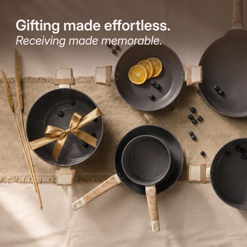 Kreme Ceracook Ceramic Coated Granite 8 Pc Cookware Gift Set Casserole, Frying Pan, Kadai, Sauce Pan, 2 Spatulas, ISI Certified, Gas & Induction, PFAS & PTFE Free 1 Yr Warranty, Ocean Deep Blue - Image 9