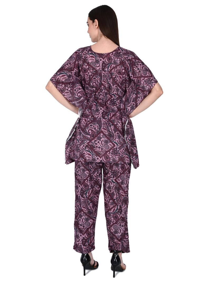 Bresdk Women Cotton Printed Kaftan Top & Pyjama Nightwear Set | Pack of 2 | Free Size Lounge Wear | Soft Breathable Fabric | One Side Pocket (Blue,Purple, Free Size) - Image 5