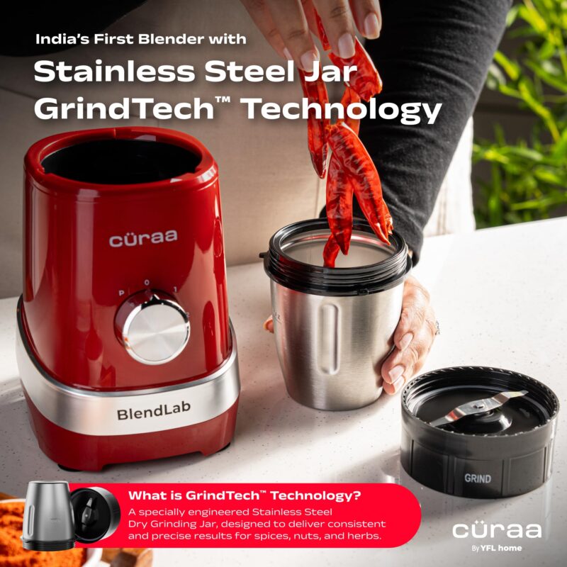 CÜRAA Blender Mixer Grinder | BlendLab by Chef Sanjyot Keer | 4 Jars | 400W Mixer Grinder Juicer for Kitchen | Dry & Wet Grinding | 2-Speed with Pulse | Versatile Grinding & Blending - Image 4