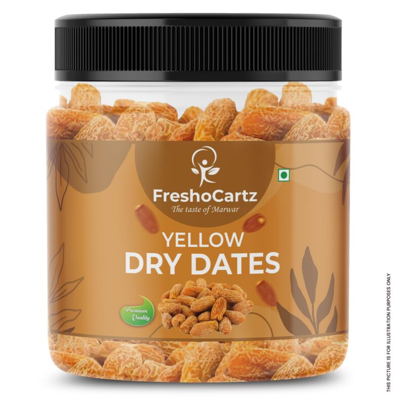 FreshoCartz Yellow Dry Dates | Dry Chuhara | Pili Kharak | Sukha Khajur | Pila Chuara | Dry Fruits Dates - 1kg Jar Pack
