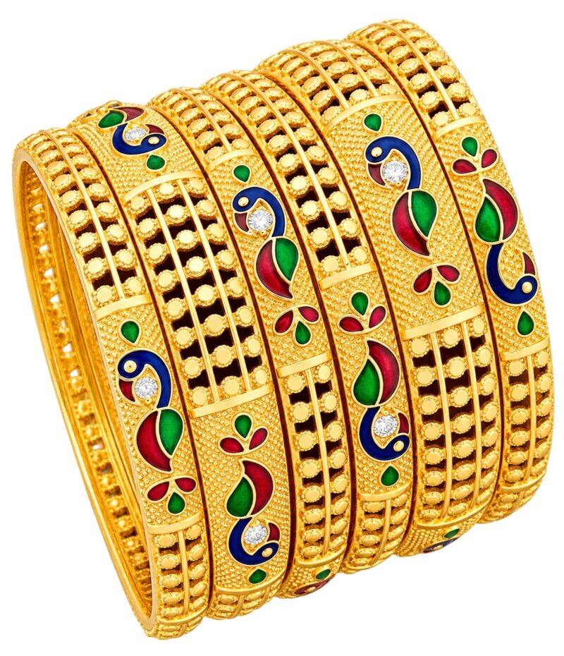 Gold-Toned Meenakari Bangles Set with Multicolour Enamel Work