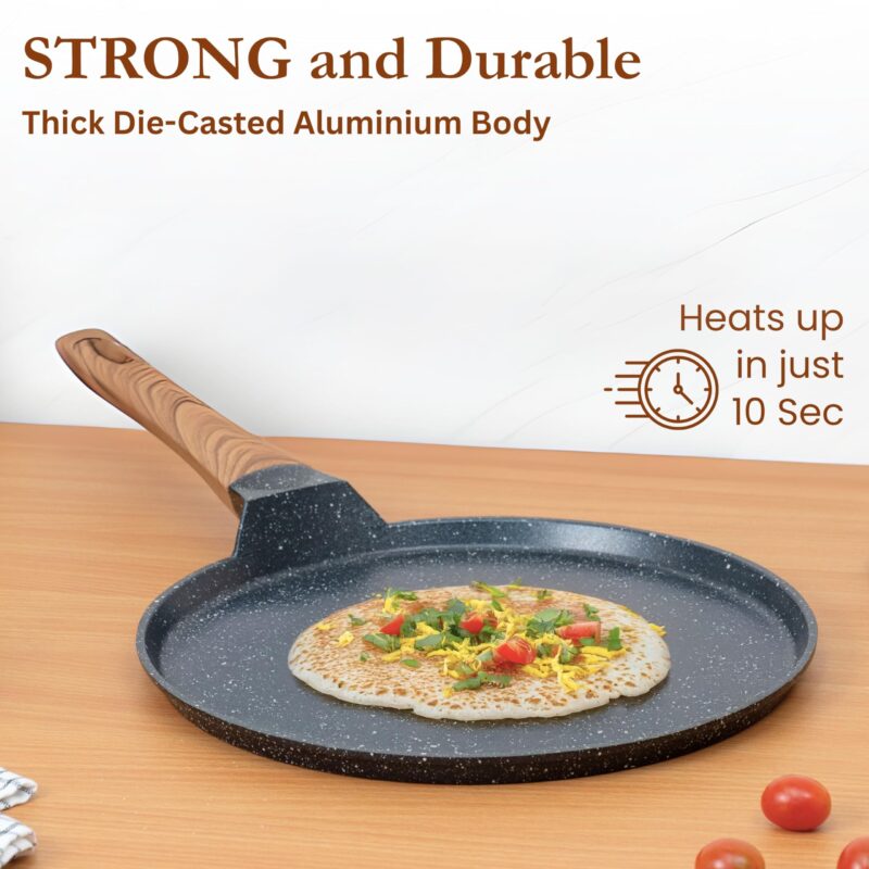 Kreme Cerastone Ultra Granite Nonstick Tawa with Wooden Handle, 11.5 Inch, 28cm, Superior Nonstick Performance, Made in India, Induction Compatible, PFOA Free, Black - Image 5