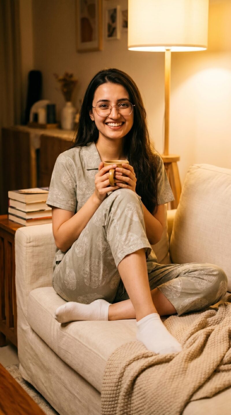 Evolove & Venus Pure Dobby Fabric Night Suit Set for Women | Printed Short Sleeve Sleep Top & Capri Pajama Set | Comfortable Nightwear Loungewear & Sleepwear Set | Light Green Large - Image 6