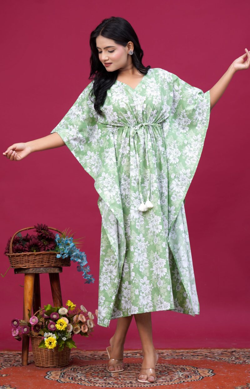 VADHIKA GARMENTS Women Long Kaftan Night Dress Stylish Printed Nighty Pack of 2 (Free Size, Green, White, Blue, Free Size) - Image 2