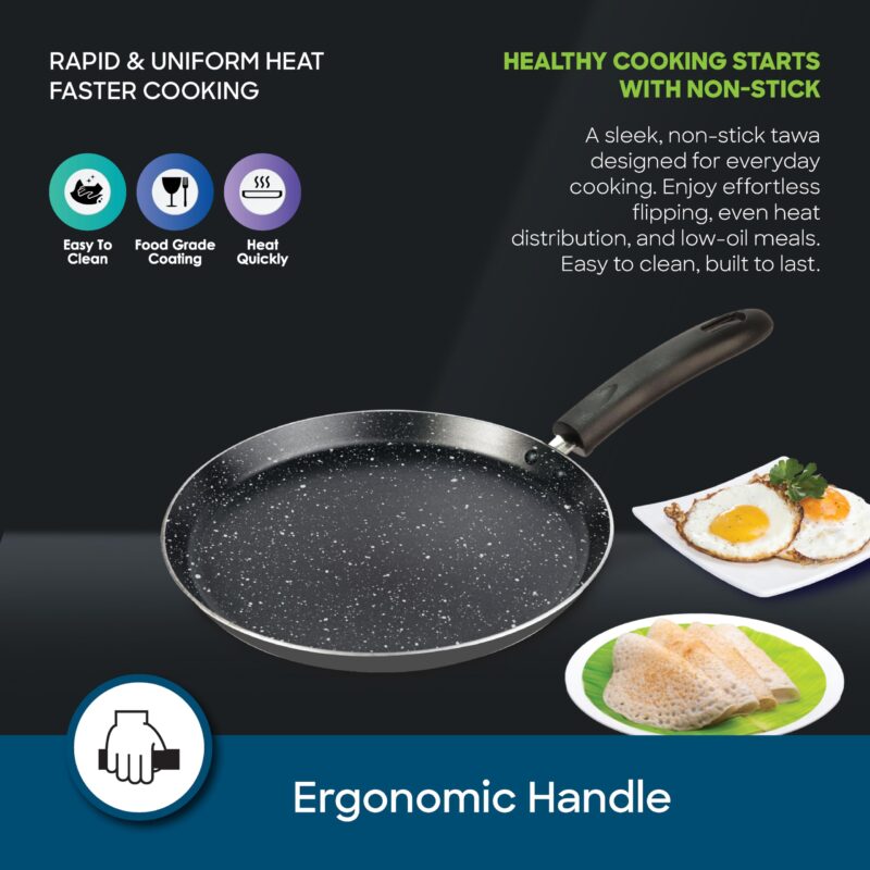 Sanford SF15201FT 25cm Non-Stick Tawa | 5-Layer Marble Coating | Heavy Bottom | Induction & Gas Compatible | Easy Grip Handle - Image 4