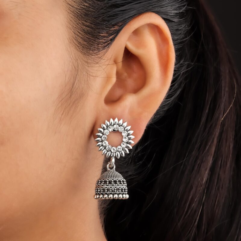 DEW MAT 6pc Earrings Set For Women | Jhumka For Women Gift Box Stylish Antique |Oxidised Silver Jhumka For Women | Girls Fashion Earrings Meenakari Oxidised Kundans Flower Temple South Indian Traditional Ear rings Gift For Girlfriend,Mother,Wife,Sister. - Image 4