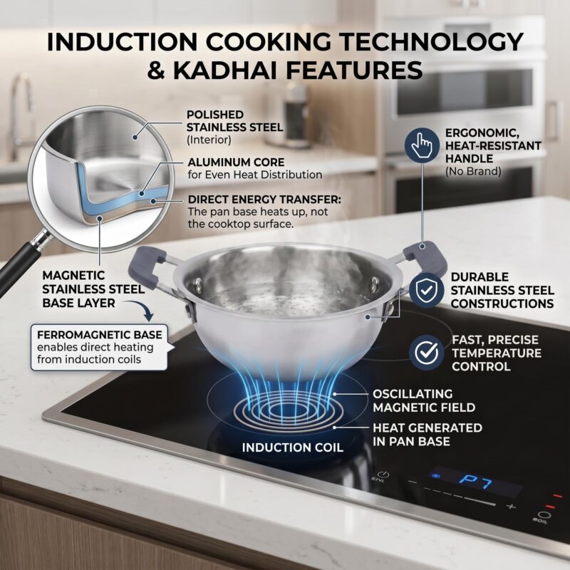 Triply Stainless Steel Mini Kadhai, 650ml/14cm | Tadka Pan for Frying, Tempering & Vaghar | 3-Layer Even Heating | Cool-Touch Handle | Induction & Gas Compatible - Image 7