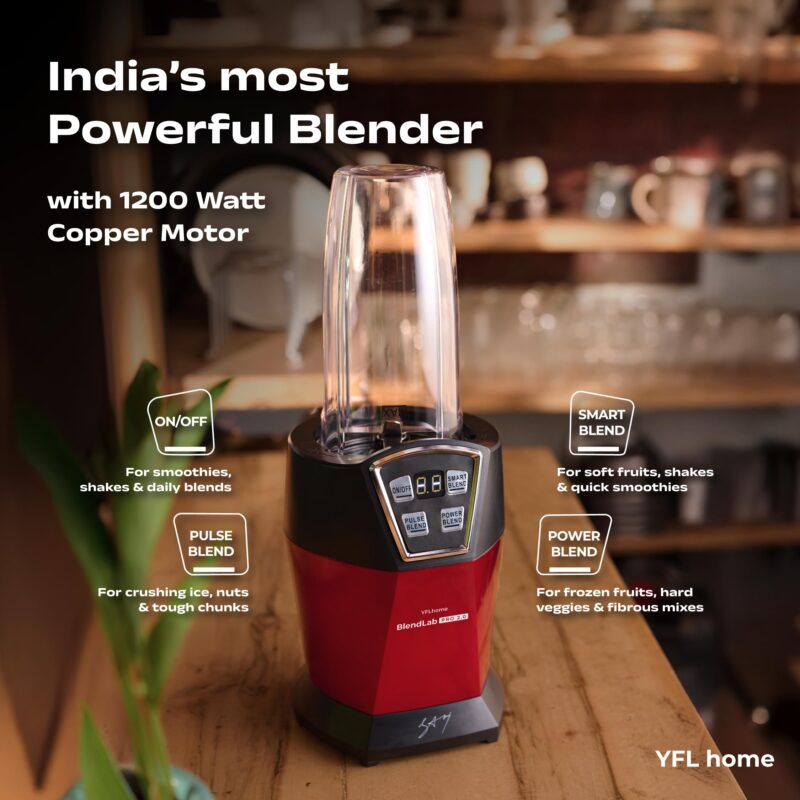 YFL Home Blender Mixer Grinder | BlendLab Pro 2.0 by Chef Sanjyot Keer | 1200W Juicer Mixer Grinder for Home with 2 Unbreakable Jars, 100% Copper Motor | Preset Modes, Laser Cut Stainless Steel Blades - Image 3