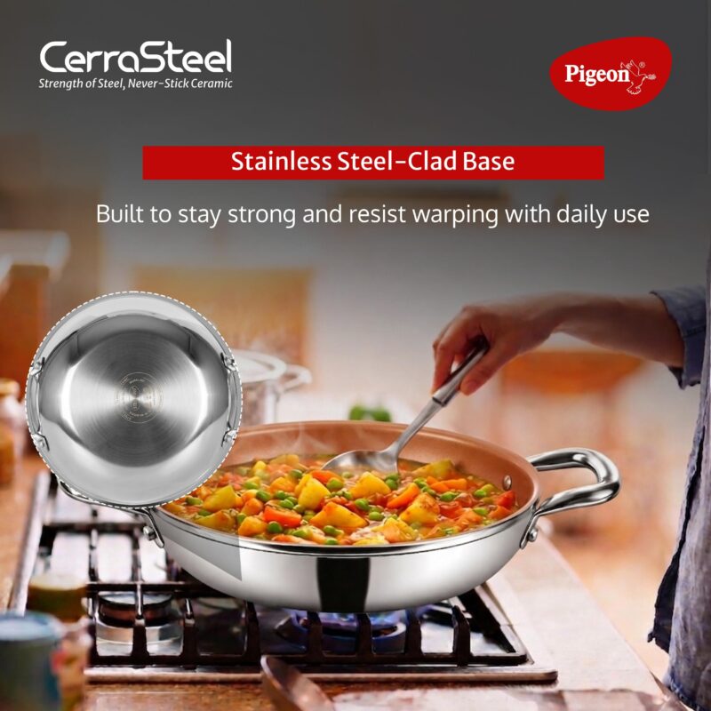 Pigeon Cerrasteel 24cm Ceramic Kadai| Non-Stick| Ceramic Coated| Copper - Image 3