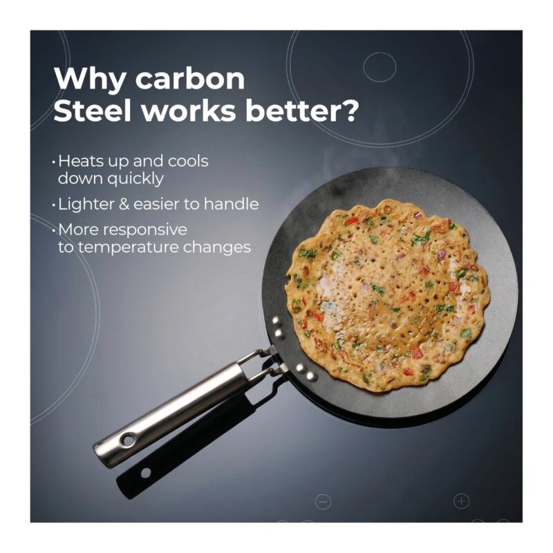 Lifelong Carbon Steel (Iron) Roti Tawa 25cm | High Heat Chapati & Paratha Tawa with Stainless Steel Handle | Naturally Seasoned Non-Stick Surface | Induction & Gas Compatible | Durable & Lightweight - Image 4