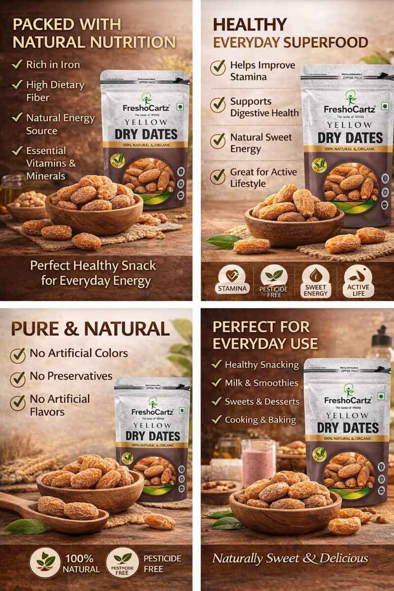 FreshoCartz Peela Sukha Khajoor 1kg | Yellow Dry Dates | Dry Fruits Dates | Authentic Indian Kharek | Natural Chuhara | Pili Kharak Pouch Pack | Ideal for Pooja, Prasad, and Traditional Recipes - Image 4