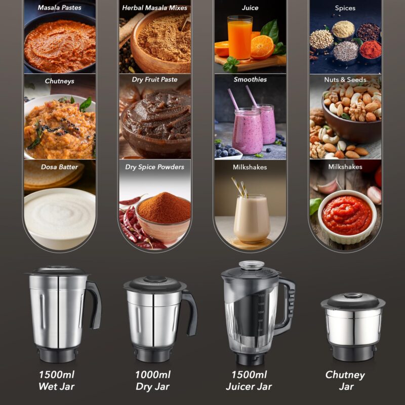 Prestige Astra Neo 750 Watt Mixer Grinder with 4 Jars (3 Stainless Steel + 1 Juicer) | Space-Saving Stacking Design | Super Efficient SS Blades | Blue |2Y Warranty | ISI Certified - Image 4