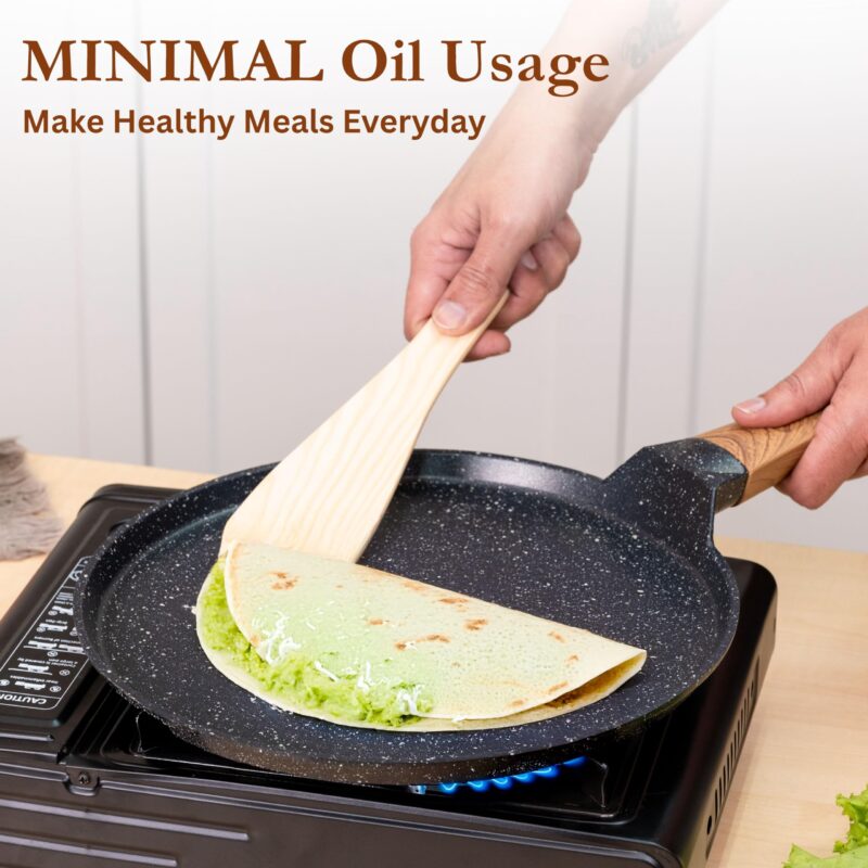 Kreme Cerastone Ultra Granite Nonstick Tawa with Wooden Handle, 11.5 Inch, 28cm, Superior Nonstick Performance, Made in India, Induction Compatible, PFOA Free, Black - Image 4