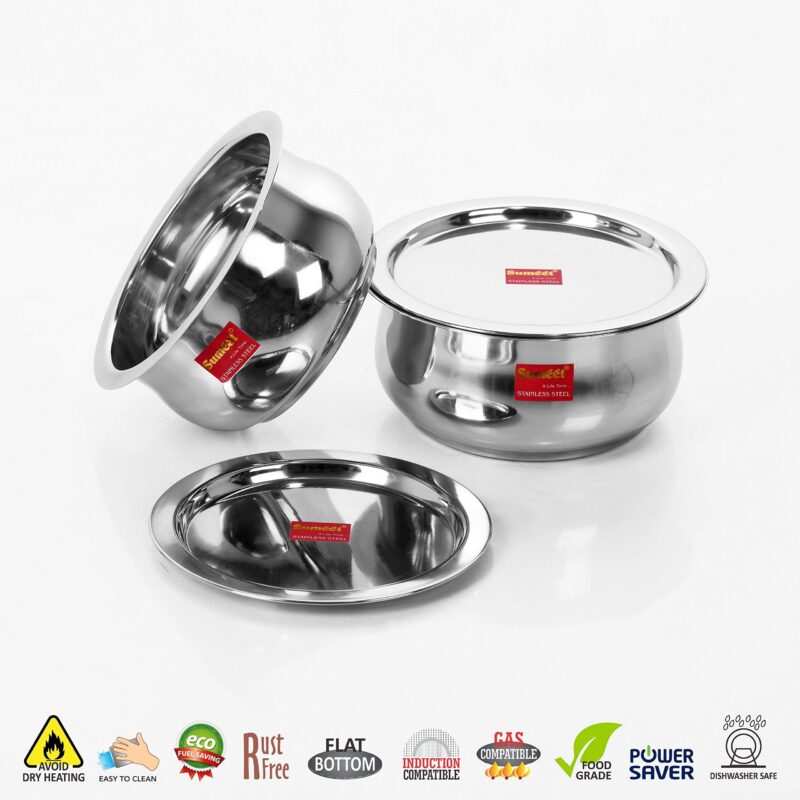 Sumeet 2 Pcs Stainless Steel Belly Shape Container Set, Size 10 & 11 - Image 2