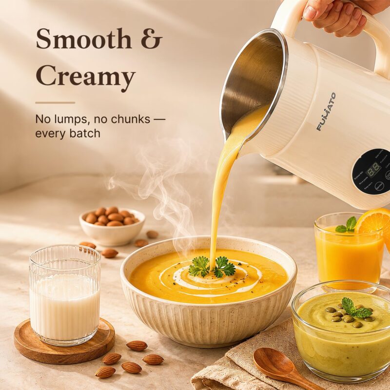 The Better Home Fumato 800ml Automatic Nut Milk Maker & Soup Maker | 6 Presets for Vegan Milk (Almond, Soy, Oat), Smoothies & Purees | 600W Fast Heating, 304 Stainless Steel Interior, 1 Year Warranty - Image 7