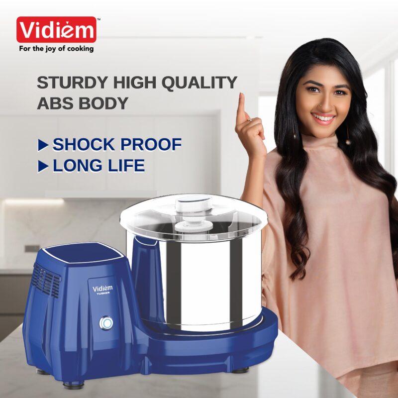 Vidiem Tusker 2.0L Table Top Wet Grinder | 200W Power Max Motor | Twin Wipers, Metal Chassis, Easy Lock | Stainless Steel Shaft | Polycarbonate Lid | 5-Year Motor Warranty - Image 5