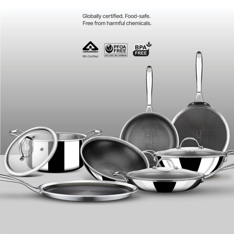 Stahl Artisan Hybrid 26 cm Roti Tawa 4 mm Thick | Triply Stainless Steel Tawa with Honeycomb Structured Stick Resistant Layer | Scratch Resistant Roti Tawa Compatible with Induction & Gas Stove - Image 7