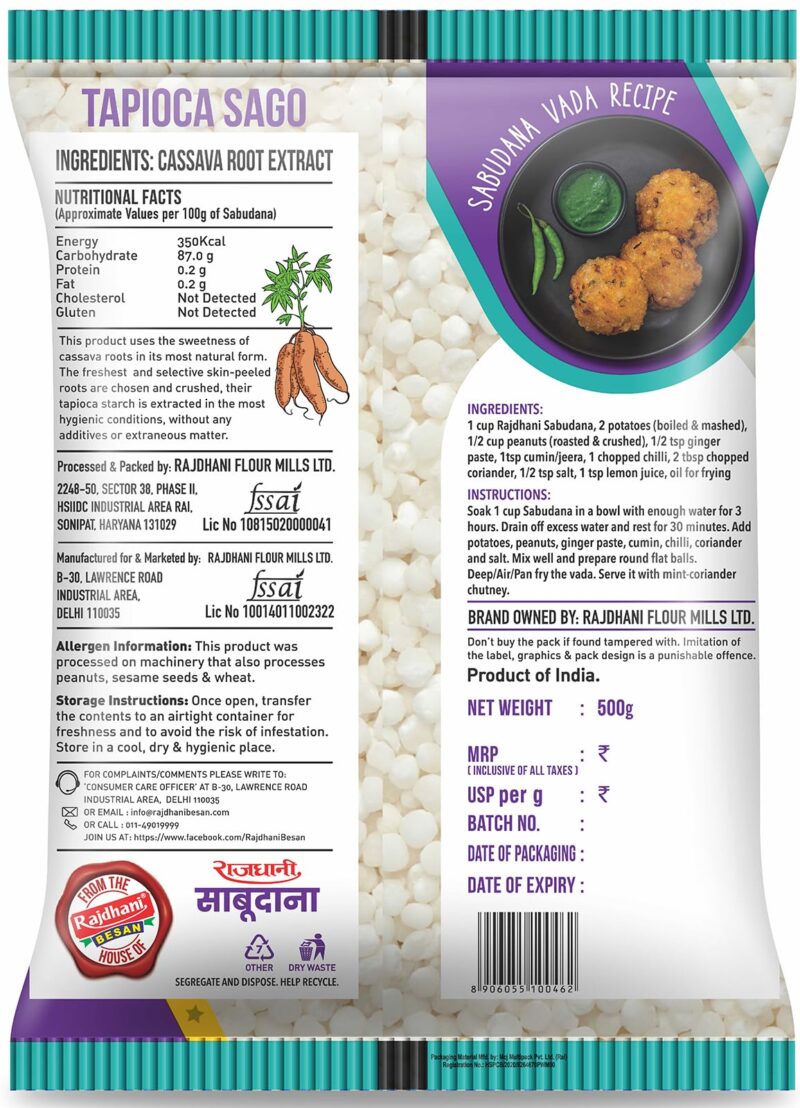 Rajdhani Sabudana 500g | Tapioca Pearls | Ideal for Fasting, Khichdi, Kheer, Vrat Recipes | Gluten-Free | Energy Rich & Easily Digestible - Image 2