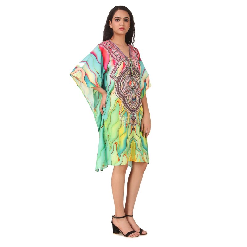 RAVI RAJORIA Georgette Digital Printed Beach Wear Kaftan Blue Free Size R800 | Multi Color 2 | Free Size - Image 6