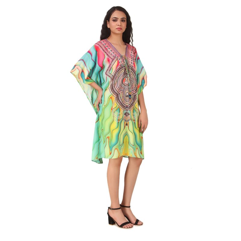 RAVI RAJORIA Georgette Digital Printed Beach Wear Kaftan Blue Free Size R800 | Multi Color 2 | Free Size - Image 7