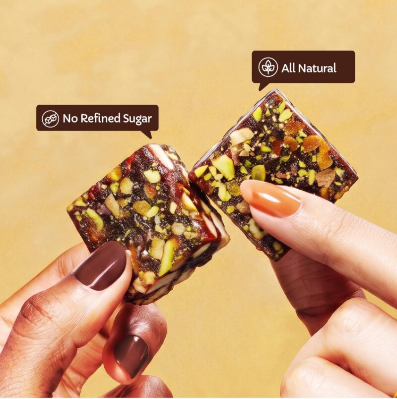 Farmley Date Bites, Dates Barfi Made with Dates, Pista, Cashews, Almonds, Honey and Pure Ghee, Dry Fruits Nuts, Healthy Snacks, Healthy Sweets, Gluten Free, No Refined Sugar, 200g (10 Pieces) - Image 6