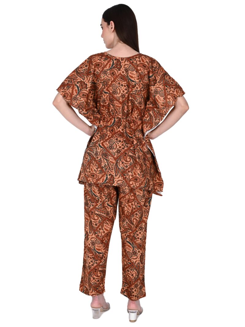 Bresdk Women Cotton Printed Kaftan Top & Pyjama Nightwear Set | Pack of 2 | Free Size Lounge Wear | Soft Breathable Fabric | One Side Pocket (Yellow,Rani, Free Size) - Image 3