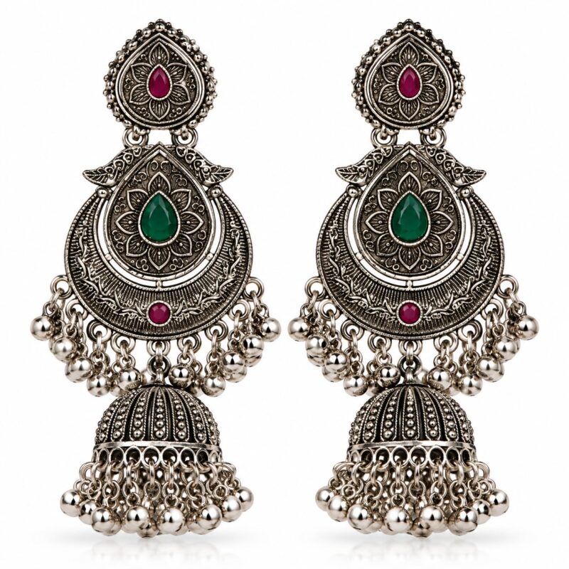 Oxidised Jhumka Earrings for Women, Traditional Indian Ethnic Jewellery, Long Jhumki Earrings for Festive, Wedding, Diwali.