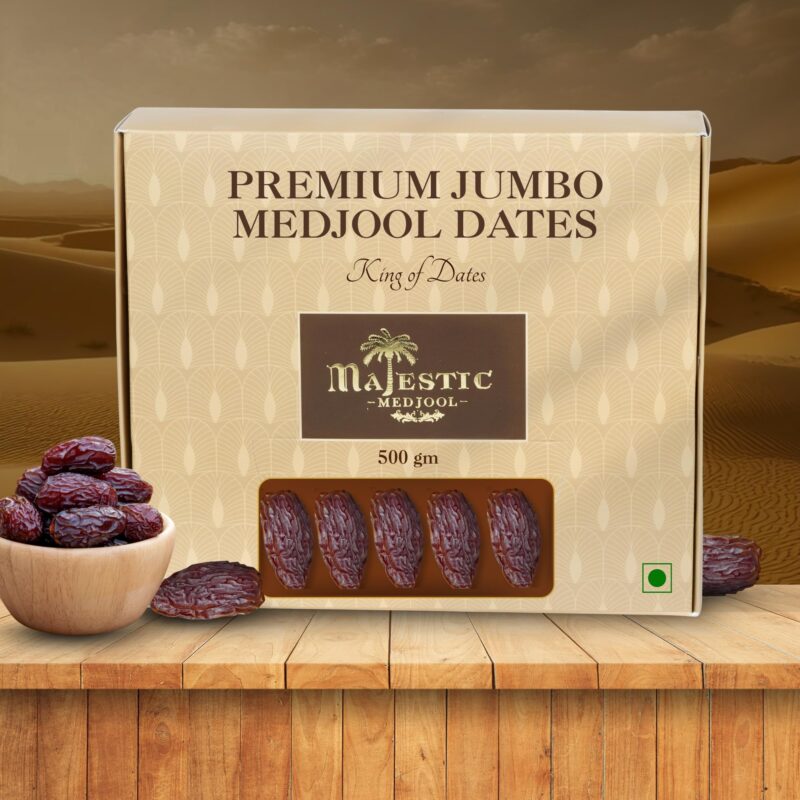 Majestic Jumbo Medjool Dates – 500g | Pure, Natural Energy in Every Bite | Premium Grade, Naturally Sweet Energy | Taste the Luxury of Nature | Handpicked, Healthy & Heavenly | Soft, Sweet & Wholesome | Rich in Taste, Royal in Quality | Luxurious Taste, P