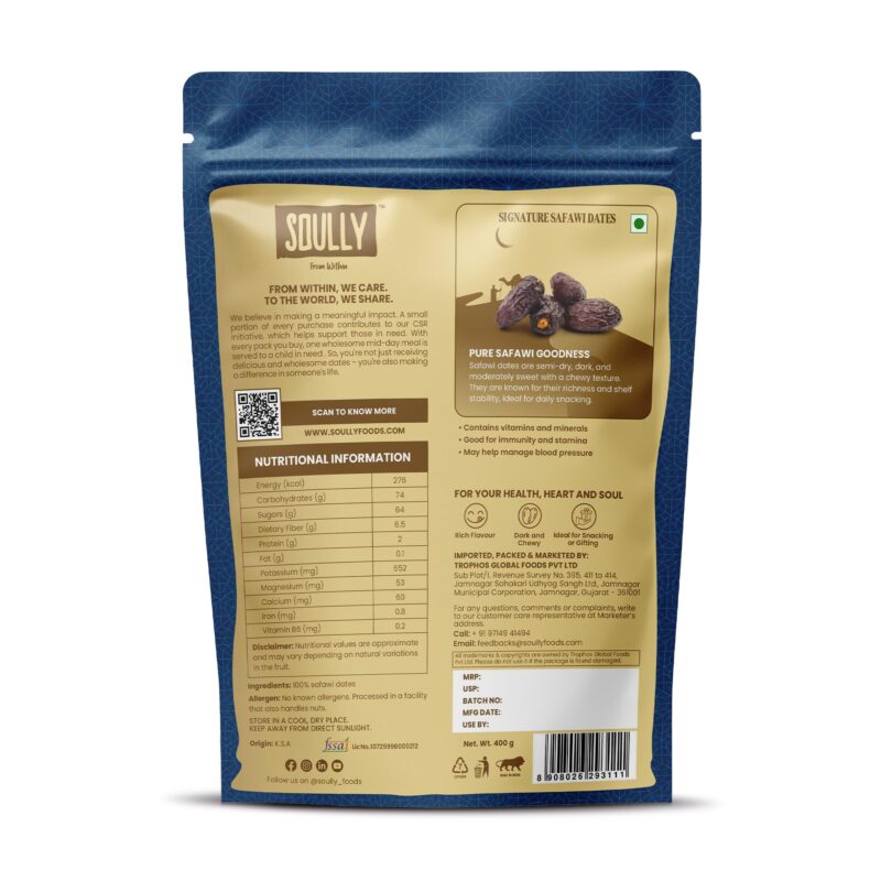 Soully Safawi Dates 400g | Premium Dates from Al-Medina | High in Fibre | Soft & Juicy Khajoor | No Added Sweeteners or Preservatives | Healthy Snacks khajur | Healthy Kalmi Dates for Snacking & Recipes - Image 2