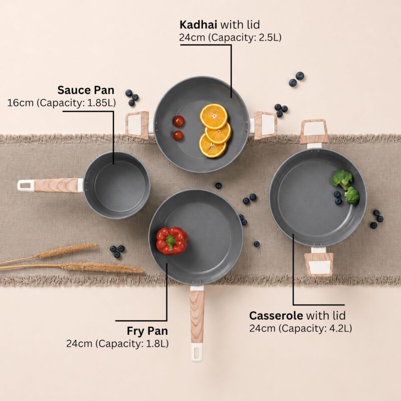 Kreme Ceracook Ceramic Coated Granite 8 Pc Cookware Gift Set Casserole, Frying Pan, Kadai, Sauce Pan, 2 Spatulas, ISI Certified, Gas & Induction, PFAS & PTFE Free 1 Yr Warranty, Ocean Deep Blue - Image 4