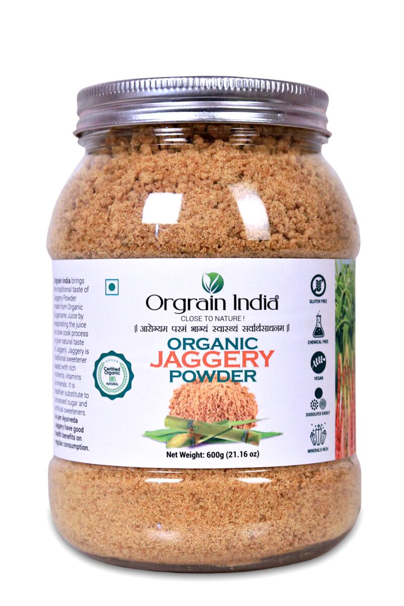 Orgrain India Organic Jaggery Powder 600g | Natural Hand-Crushed Gur | No Preservatives or Additives | Unrefined Sweetener for Tea Coffee Cooking Baking | Rich in Iron & Minerals | Chemical-Free