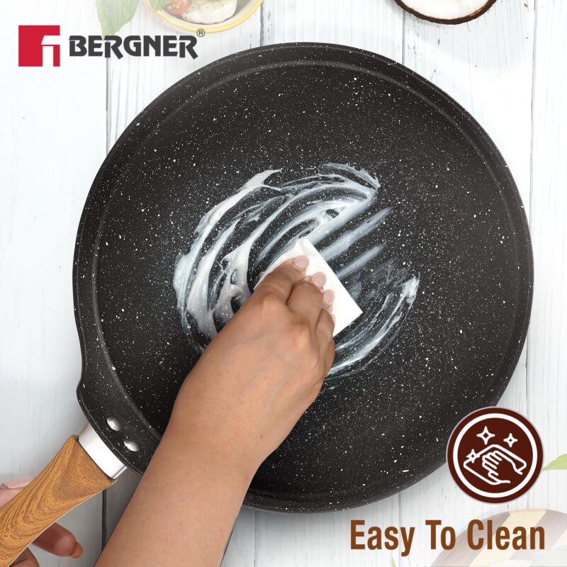 BERGNER Ivory Black Granite Non-Stick 28cm Dosa Tawa, 3-Layer Marble Healthy Non-Stick Coating, Forged Aluminium, PFOA Free, Non Toxic, Large Flat Dosa Tawa, Induction and Gas Stove Ready - Black - Image 7
