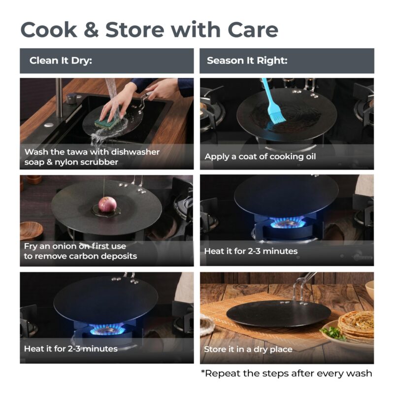 Lifelong Carbon Steel (Iron) Roti Tawa 25cm | High Heat Chapati & Paratha Tawa with Stainless Steel Handle | Naturally Seasoned Non-Stick Surface | Induction & Gas Compatible | Durable & Lightweight - Image 7