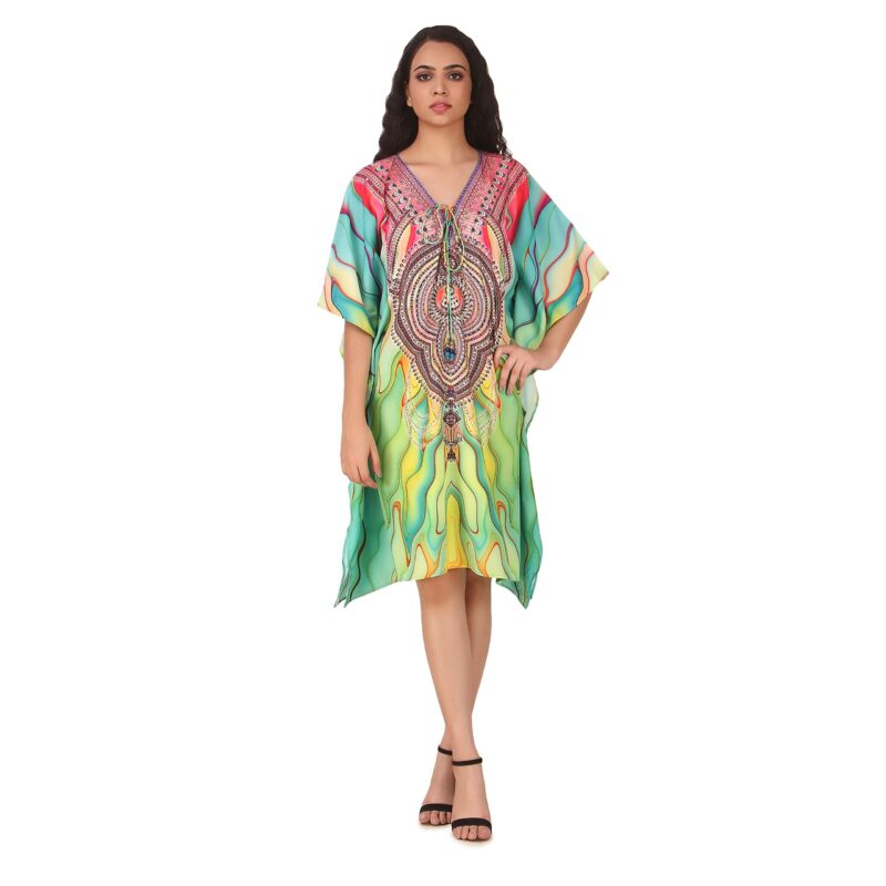 RAVI RAJORIA Georgette Digital Printed Beach Wear Kaftan Blue Free Size R800 | Multi Color 2 | Free Size - Image 3