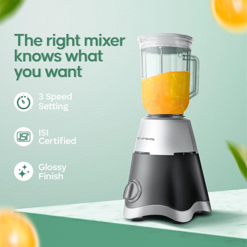Longway Super Dlx Juicer Mixer Grinder | Up to 750W Max Output Powerful Motor | 4 Jars for Grinding, Mixing, Juicing | 2 Year Warranty | Black & Gray - Image 3