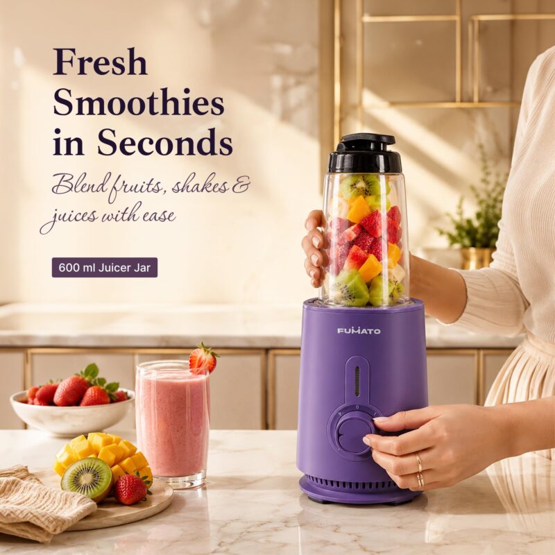 The Better Home Fumato Nutri Blender & Mixer Grinder | 3 Unbreakable BPA Free Jars, Smoothie, Masala, Chutney | 2 Stainless Steel Blades | 3-Speed 100% Copper Motor | 1 Yr Warranty (Purple) - Image 2