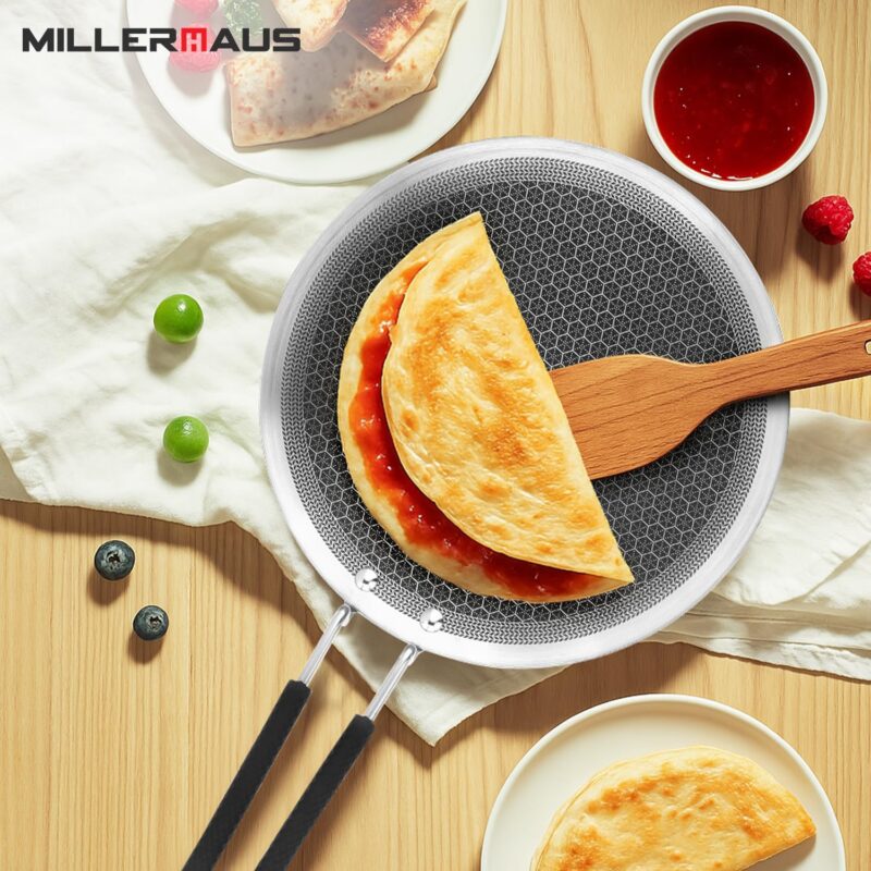 Millerhaus Triply Honeycomb 25cm Roti Tawa, Honeycomb Pattern with Non-Stick Coating, Metal Utensil Safe, Healthy Cooking, Even and Faster Heating, Stay Cool Wired Handle - Induction and Gas Ready - Image 2