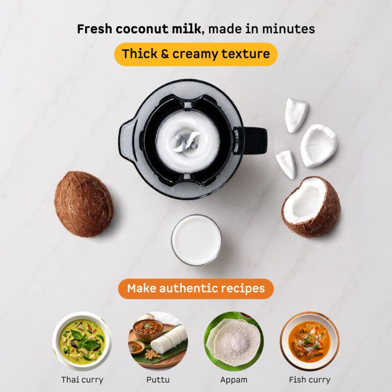 Atomberg Zenova Fresh Juicer Mixer Grinder For Kitchen | Intelligent BLDC Motor | Grind Like 1000 Watt | Coarse Mode for Silbatta Texture | 4 Jar With Chopper | Coconut Milk Maker | Hands-Free | Black - Image 12