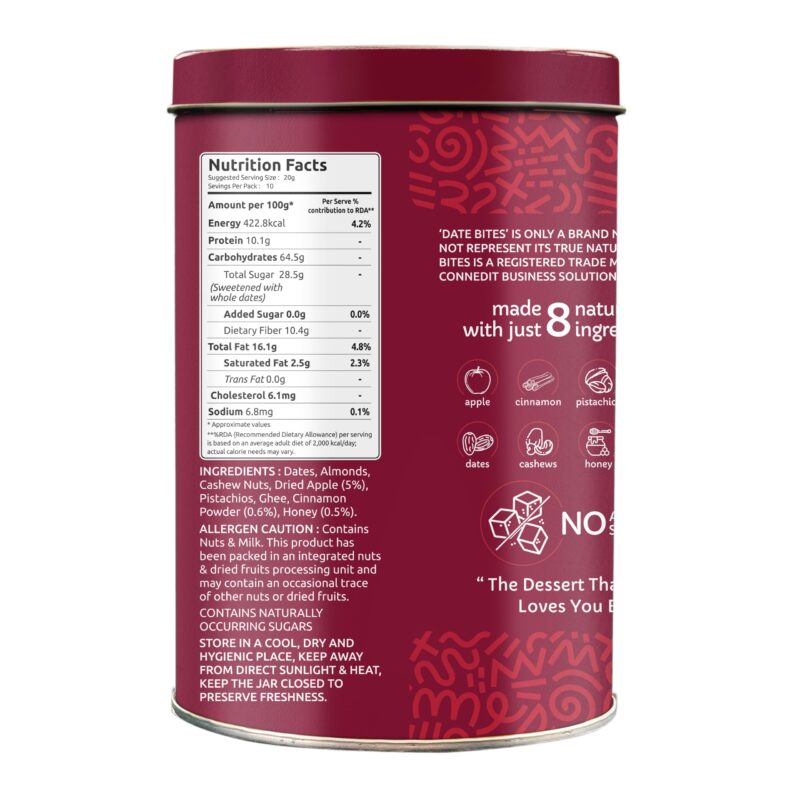 Farmley Apple Pie Date Bites | Pack of 10 I Dates Barfi Made with Dates, Dried Apple,Pista, Cashews, Almonds, Honey, Cinnamon and Pure Ghee 200g - Image 2